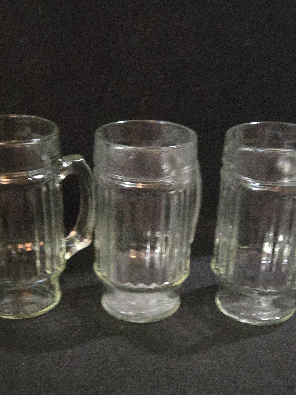 Vintage Clear Glass Beer Mugs Set Of 3 - Elegant Ribbed Design